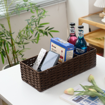 Japanskog stila minimalistička stolna košara za pohranu s tri odjeljka, pletena od papirnatog užeta, za grickalice i sitnice