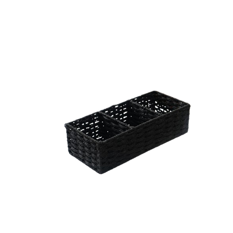 Japanskog stila minimalistička stolna košara za pohranu s tri odjeljka, pletena od papirnatog užeta, za grickalice i sitnice