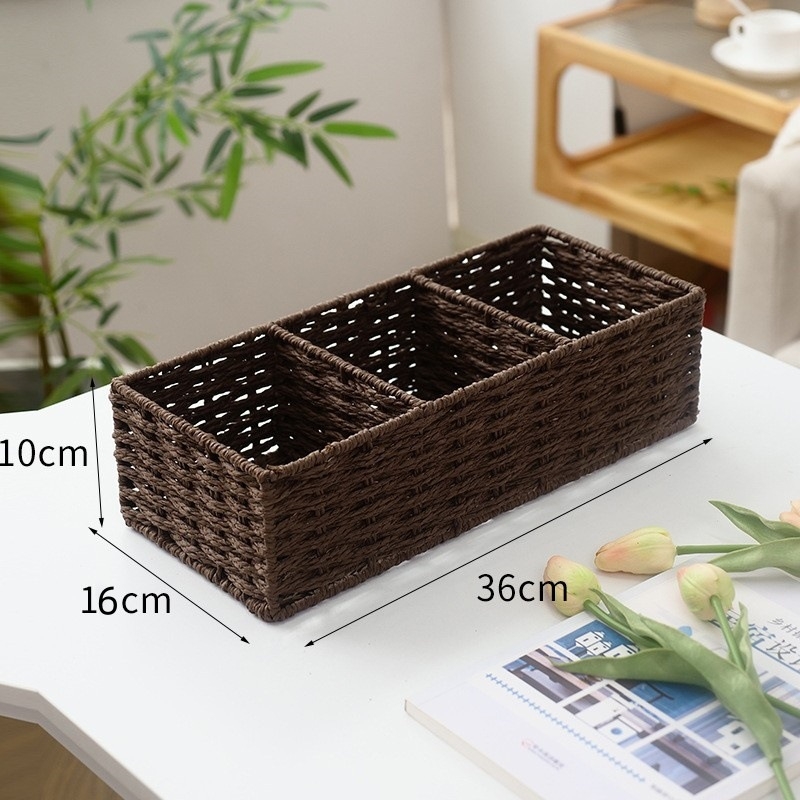 Japanskog stila minimalistička stolna košara za pohranu s tri odjeljka, pletena od papirnatog užeta, za grickalice i sitnice