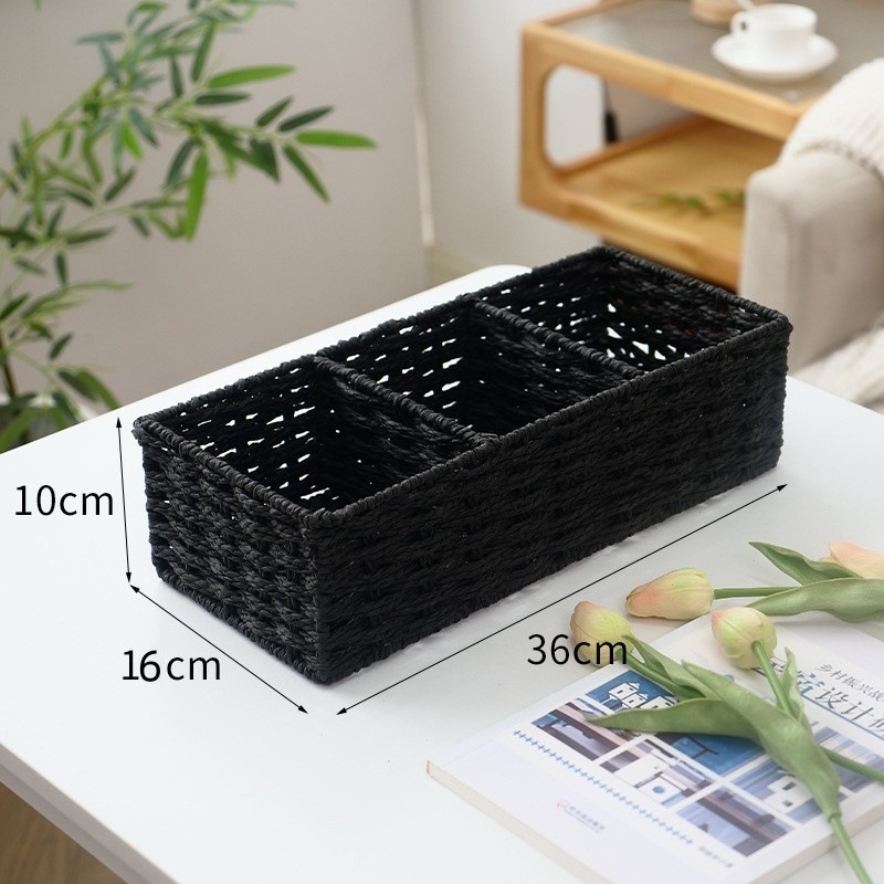 Japanskog stila minimalistička stolna košara za pohranu s tri odjeljka, pletena od papirnatog užeta, za grickalice i sitnice