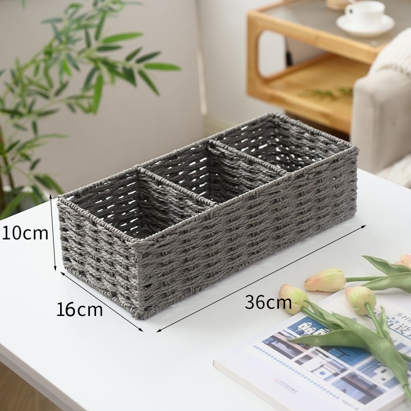Japanskog stila minimalistička stolna košara za pohranu s tri odjeljka, pletena od papirnatog užeta, za grickalice i sitnice