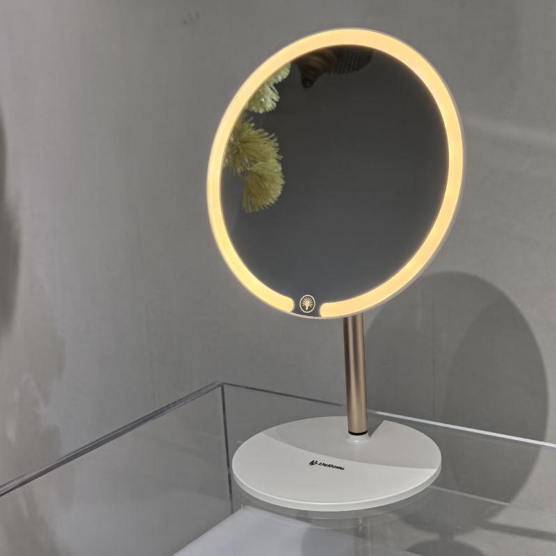 LED sminktükör világítással, kétoldalas, hordozható asztali sminktükör