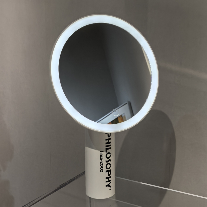 LED sminktükör világítással, kétoldalas, hordozható asztali sminktükör