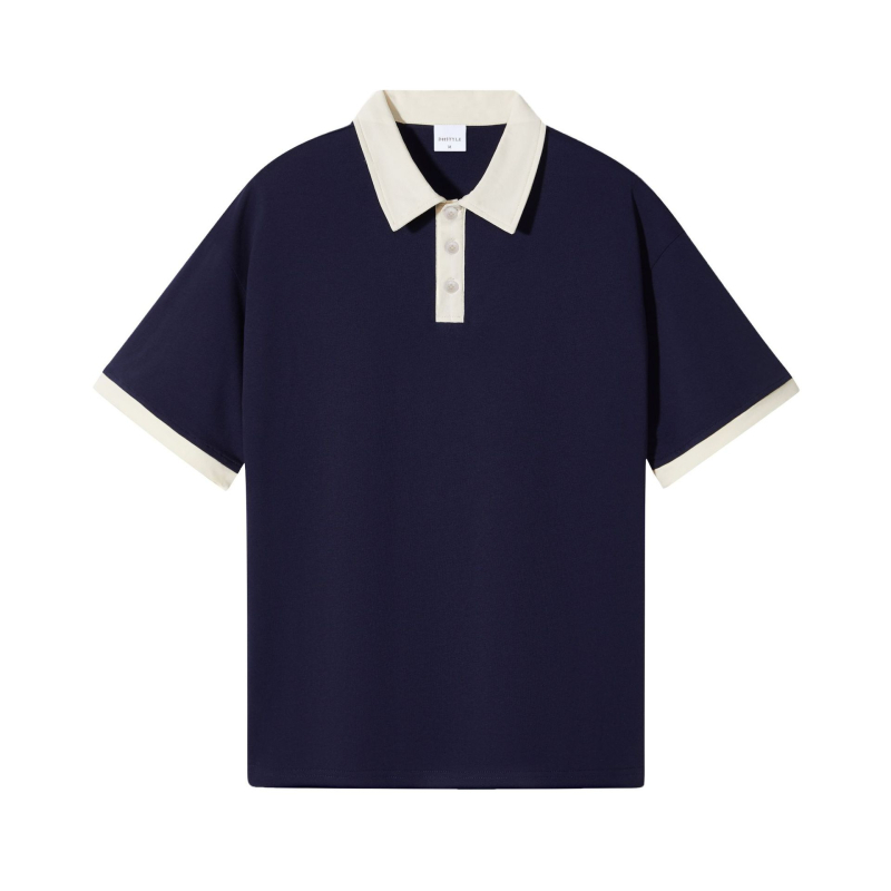 Muška retro polo majica od pamuka 245 g, dvostruka vlakna, kratki rukav, jednobojna, kontrastni ovratnik, ljeto