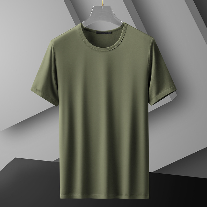 Tricou pentru bărbați cu mânecă scurtă, croială slim-fit, vară, din mătase de lapte, culoare uni, subțire, uscat rapid