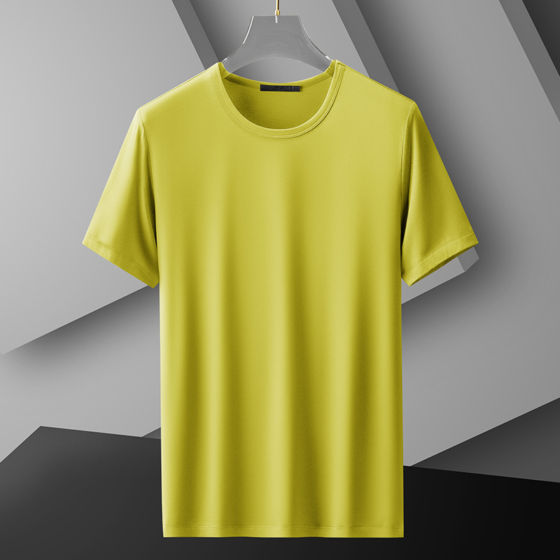 Tricou pentru bărbați cu mânecă scurtă, croială slim-fit, vară, din mătase de lapte, culoare uni, subțire, uscat rapid