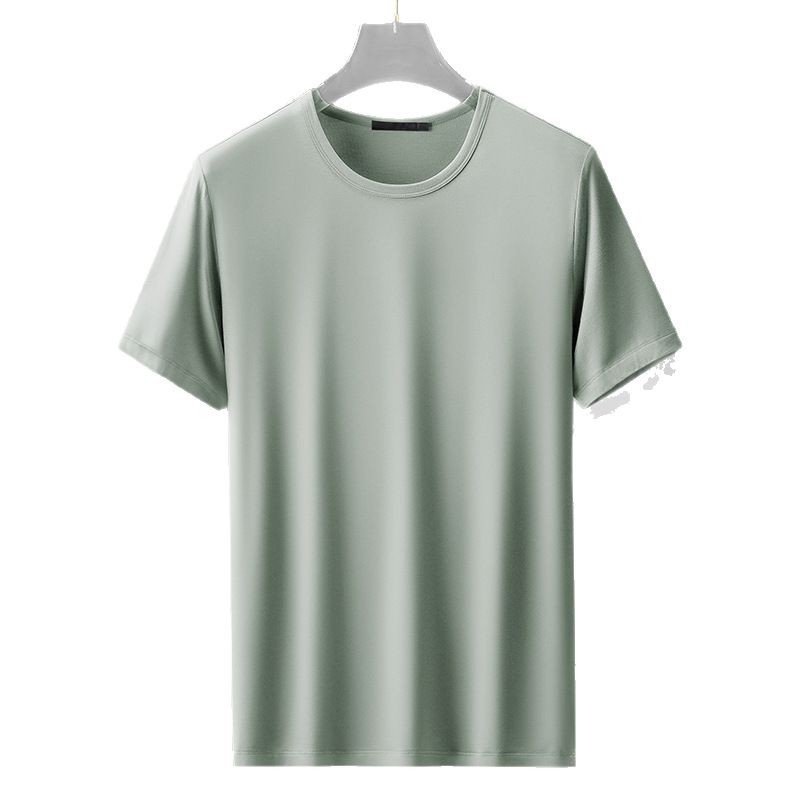 Tricou pentru bărbați cu mânecă scurtă, croială slim-fit, vară, din mătase de lapte, culoare uni, subțire, uscat rapid