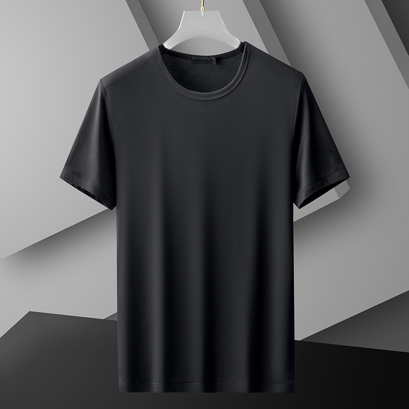 Tricou pentru bărbați cu mânecă scurtă, croială slim-fit, vară, din mătase de lapte, culoare uni, subțire, uscat rapid