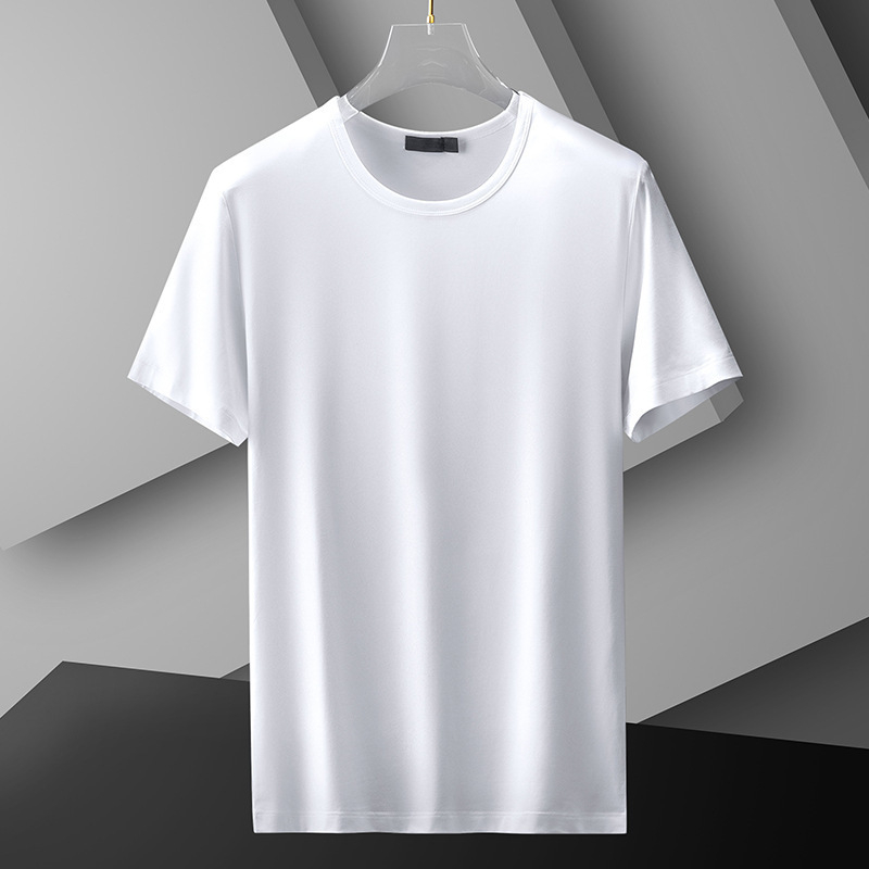 Tricou pentru bărbați cu mânecă scurtă, croială slim-fit, vară, din mătase de lapte, culoare uni, subțire, uscat rapid