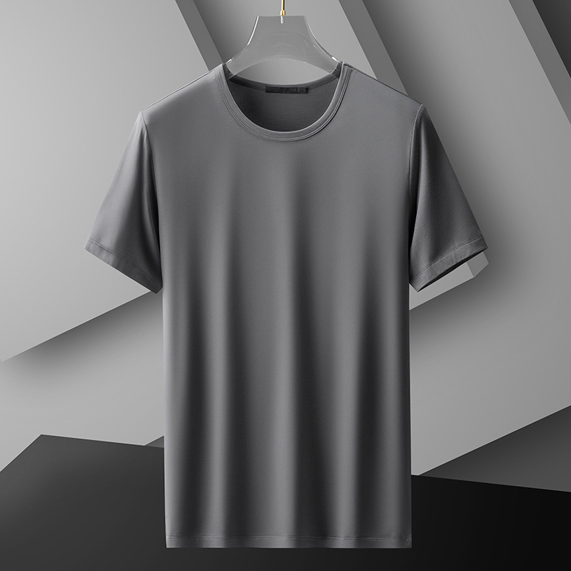 Tricou pentru bărbați cu mânecă scurtă, croială slim-fit, vară, din mătase de lapte, culoare uni, subțire, uscat rapid
