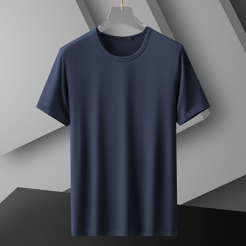 Tricou pentru bărbați cu mânecă scurtă, croială slim-fit, vară, din mătase de lapte, culoare uni, subțire, uscat rapid
