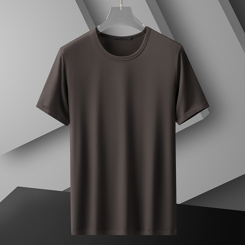 Tricou pentru bărbați cu mânecă scurtă, croială slim-fit, vară, din mătase de lapte, culoare uni, subțire, uscat rapid