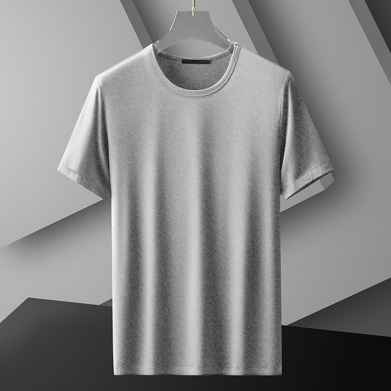Tricou pentru bărbați cu mânecă scurtă, croială slim-fit, vară, din mătase de lapte, culoare uni, subțire, uscat rapid