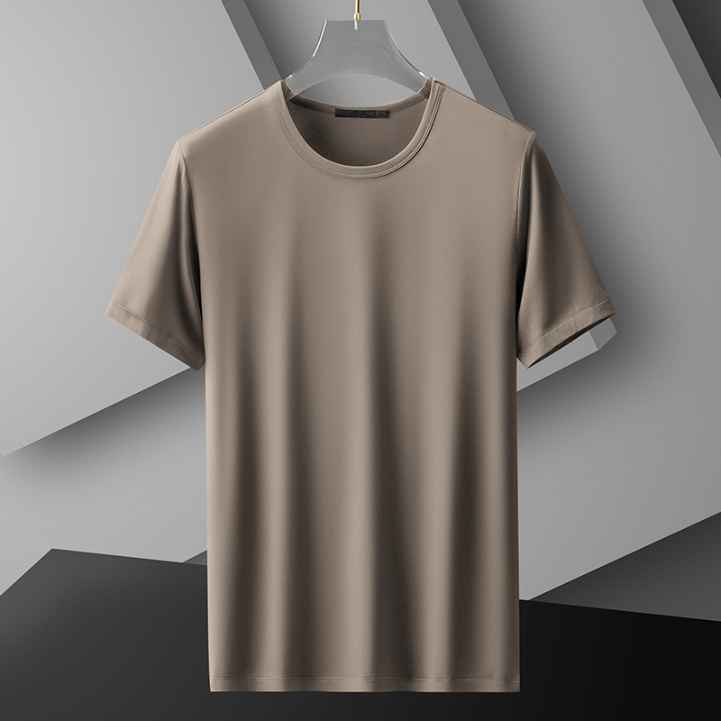 Tricou pentru bărbați cu mânecă scurtă, croială slim-fit, vară, din mătase de lapte, culoare uni, subțire, uscat rapid