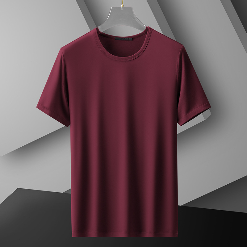 Tricou pentru bărbați cu mânecă scurtă, croială slim-fit, vară, din mătase de lapte, culoare uni, subțire, uscat rapid