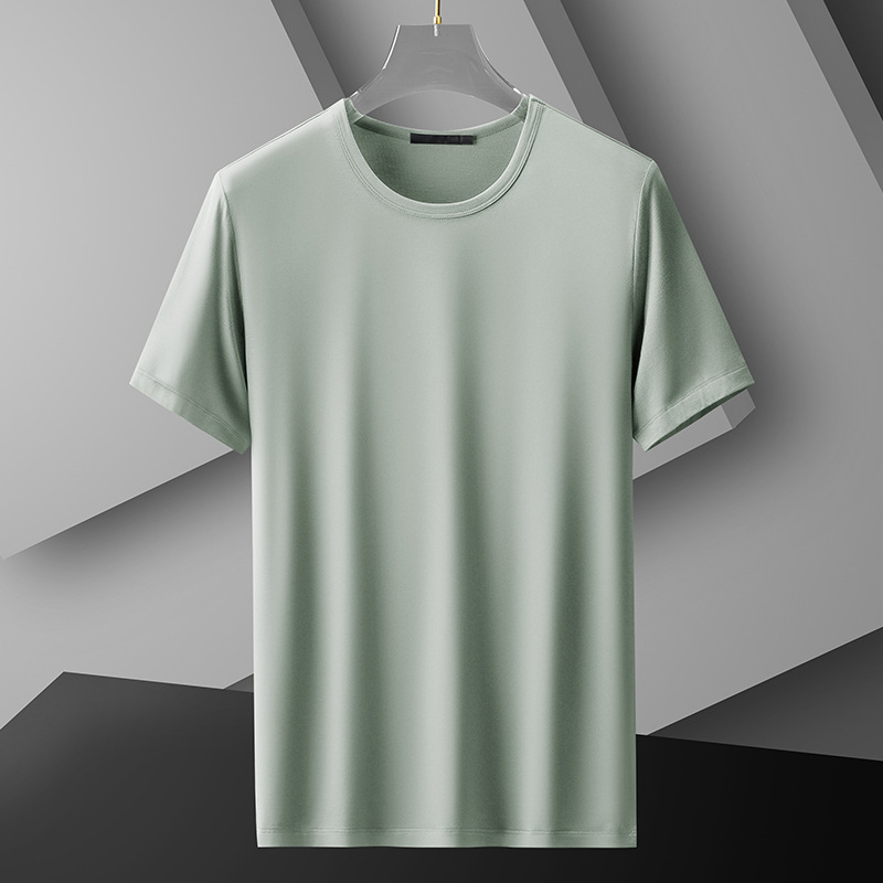 Tricou pentru bărbați cu mânecă scurtă, croială slim-fit, vară, din mătase de lapte, culoare uni, subțire, uscat rapid