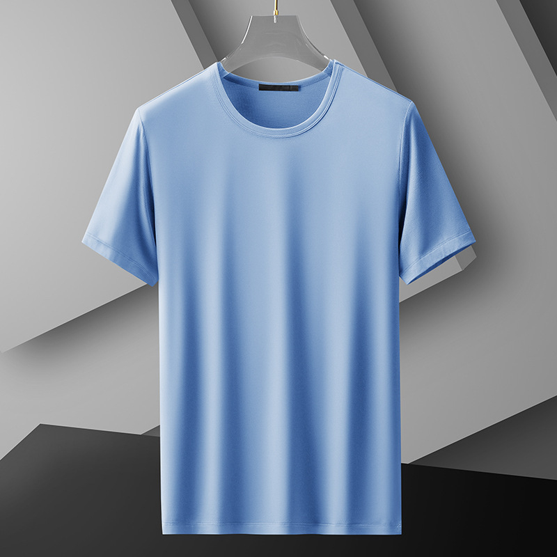 Tricou pentru bărbați cu mânecă scurtă, croială slim-fit, vară, din mătase de lapte, culoare uni, subțire, uscat rapid