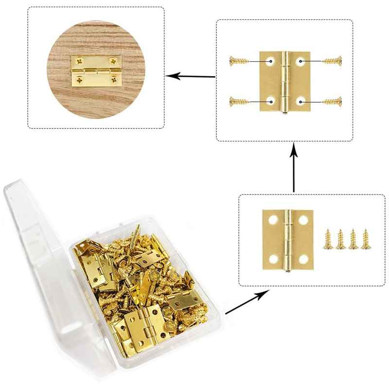 Zlatna mala šarka za kutiju za nakit, 18×15 mm, sa zaobljenim rubovima, dodatak za male drvene modele vrata i prozora