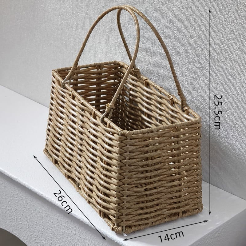 Koš za darove od imitiranog ratana, ručna ručka s mašnicom, zidno kačenje, tkan plastni spremnik za sitnice, piknik koš