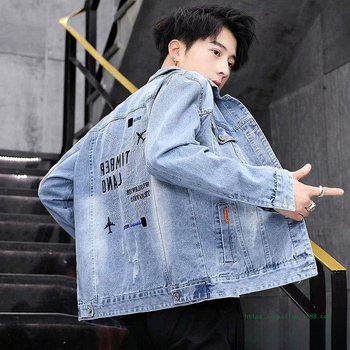 Férfi denim dzseki, trendi és stílusos, sokoldalú laza felső őszre, koreai stílusú karcsúsított szabású hímzett dzseki.