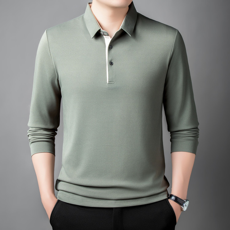 Tricou polo de toamnă pentru bărbați, mâneci lungi, subțire, croială lejeră, stil tată