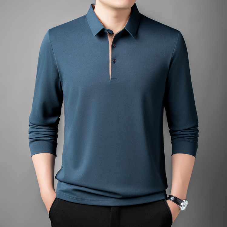 Tricou polo de toamnă pentru bărbați, mâneci lungi, subțire, croială lejeră, stil tată