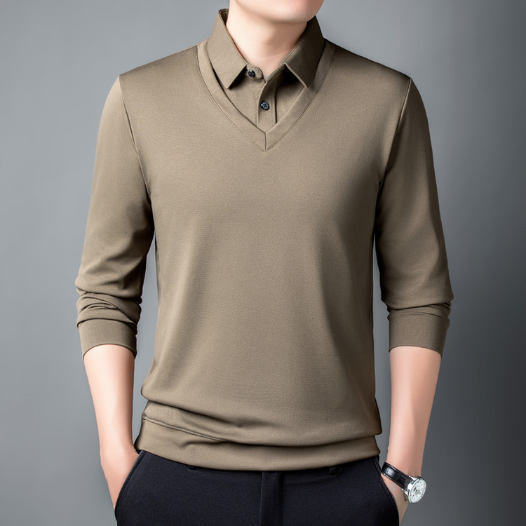 Tricou polo de toamnă pentru bărbați, mâneci lungi, subțire, croială lejeră, stil tată