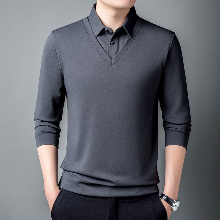 Tricou polo de toamnă pentru bărbați, mâneci lungi, subțire, croială lejeră, stil tată