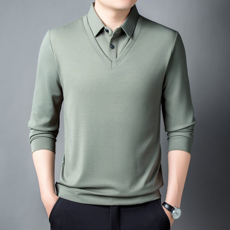 Tricou polo de toamnă pentru bărbați, mâneci lungi, subțire, croială lejeră, stil tată