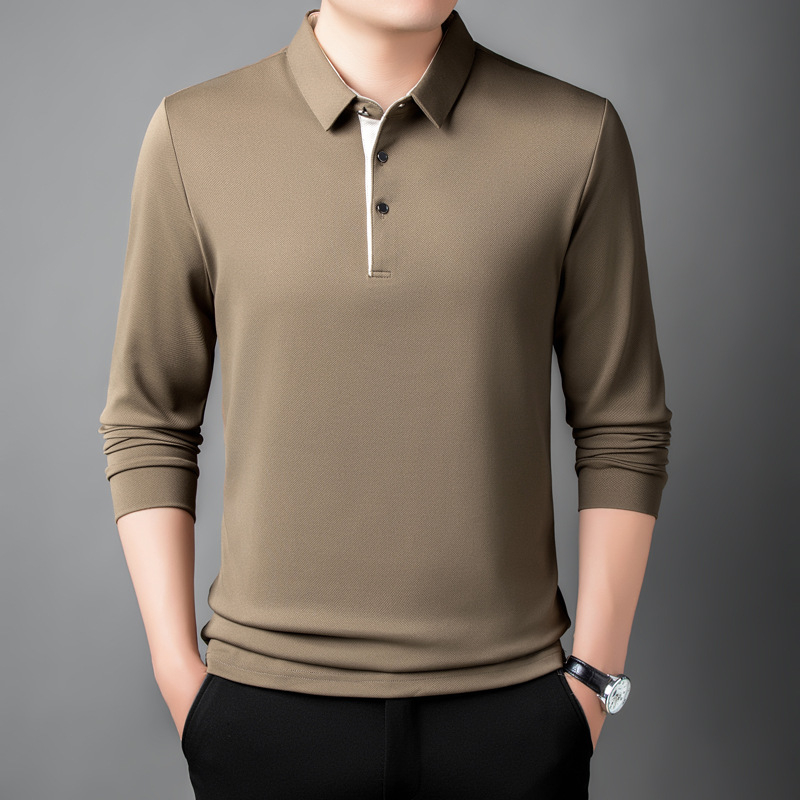 Tricou polo de toamnă pentru bărbați, mâneci lungi, subțire, croială lejeră, stil tată