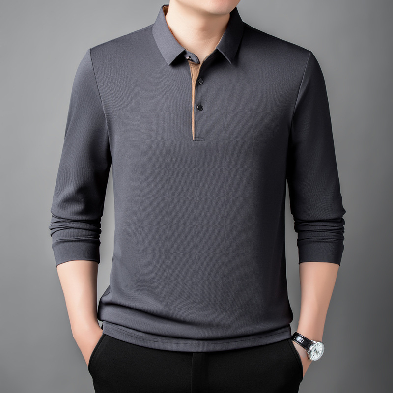 Tricou polo de toamnă pentru bărbați, mâneci lungi, subțire, croială lejeră, stil tată