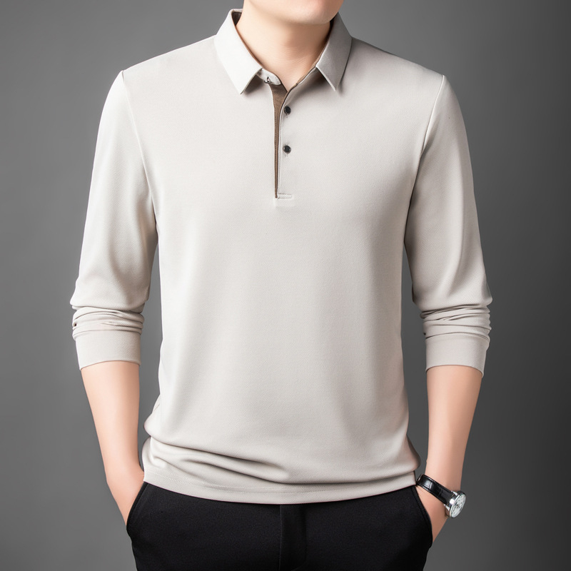 Tricou polo de toamnă pentru bărbați, mâneci lungi, subțire, croială lejeră, stil tată
