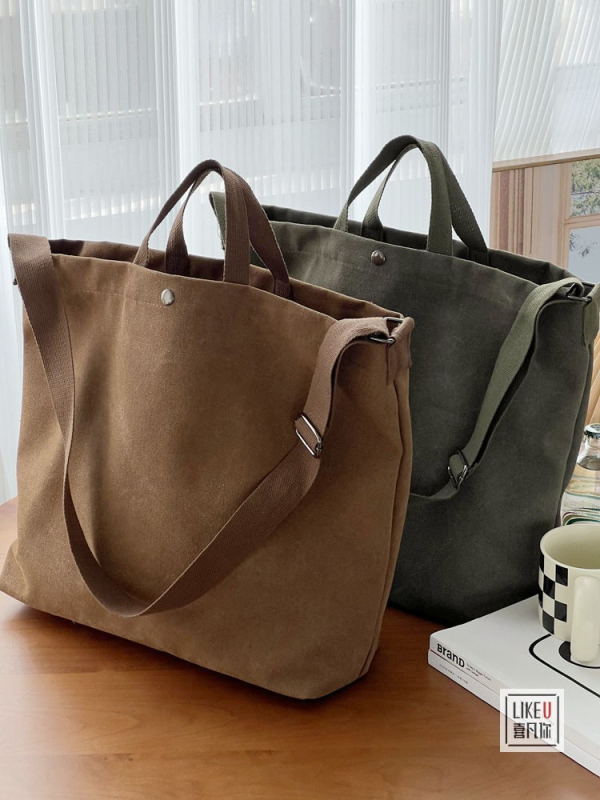 Torba tote od platna velike kapacitete, japanskog stila, debeli dizajn za svakodnevnu upotrebu, može se nositi preko ramena ili kao crossbody za studente