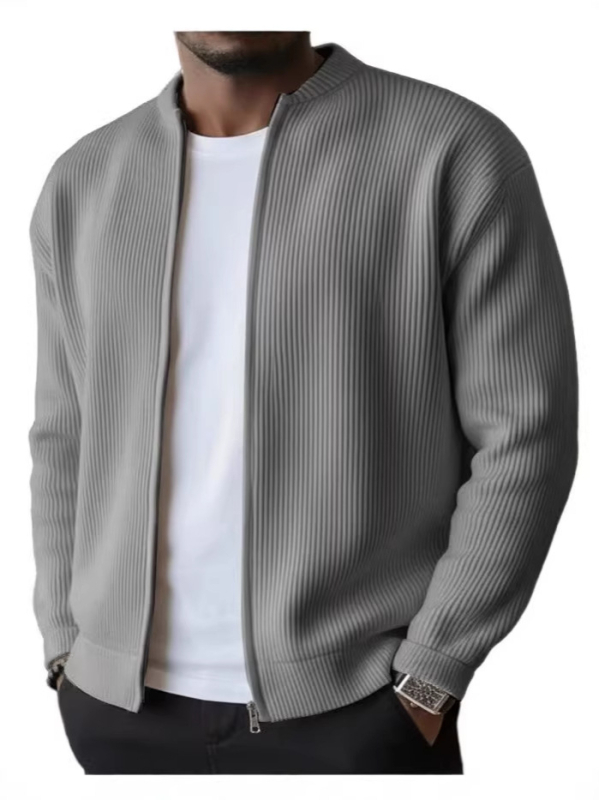 Corduroy férfi kabát, hosszú ujjú, egyszínű, álló gallér, minimalistikus casual külső ruházat tavaszra és őszre