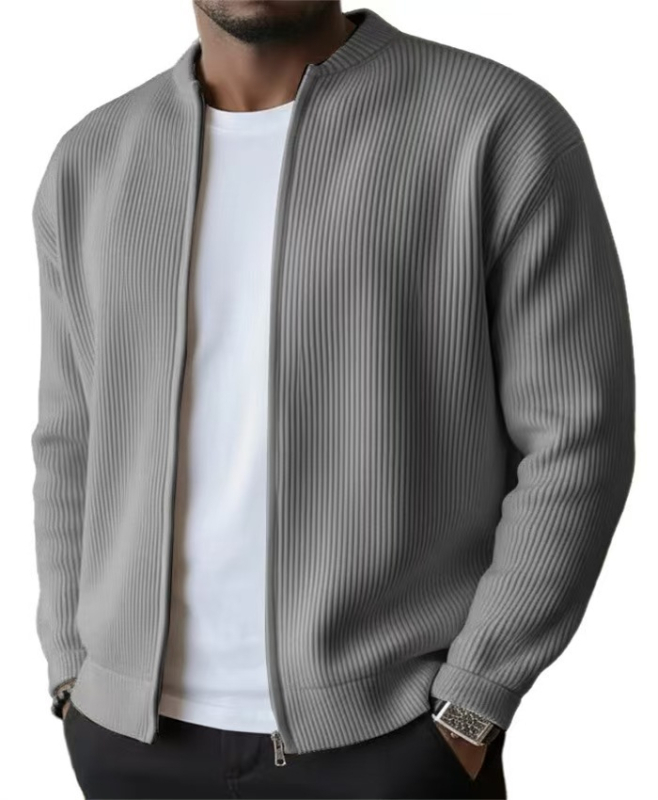 Corduroy férfi kabát, hosszú ujjú, egyszínű, álló gallér, minimalistikus casual külső ruházat tavaszra és őszre