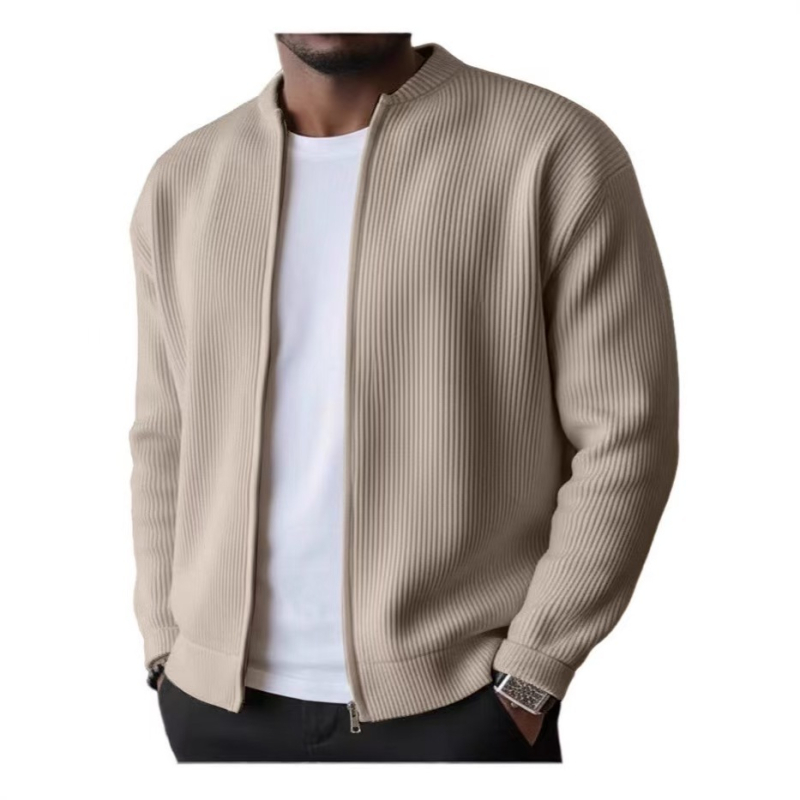 Corduroy férfi kabát, hosszú ujjú, egyszínű, álló gallér, minimalistikus casual külső ruházat tavaszra és őszre