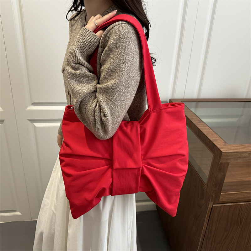 Tote torba u korejskom stilu s mašnicom, velik kapacitet, crossbody ili na ramenu, platnena torba, elegantna za studente