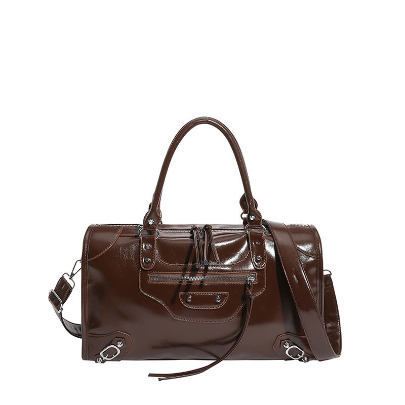 Francuski nadahnut rivet motociklistička torba, ženstvena torba s retro jastučastim oblikom, elegantan veliki kapacitet, za rame ili crossbody nošenje.