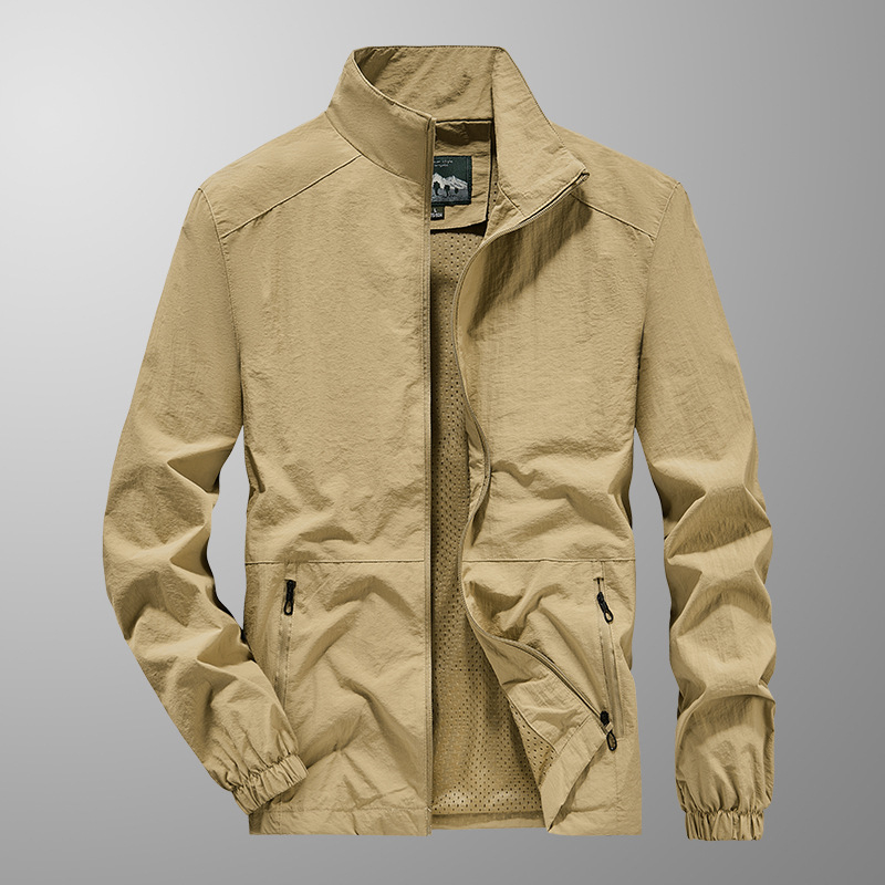 Férfi téli dzseki fleece-béléssel, szélálló és meleg, plusz méret, álló gallér, egyszínű, oldalzsebek, cipzárral záródó