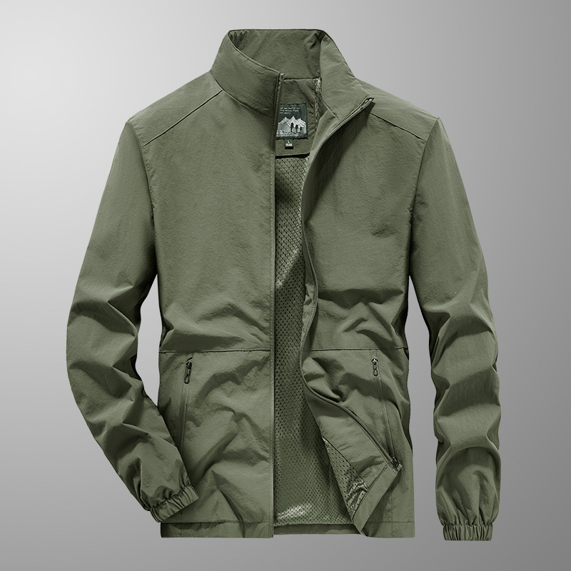 Férfi téli dzseki fleece-béléssel, szélálló és meleg, plusz méret, álló gallér, egyszínű, oldalzsebek, cipzárral záródó