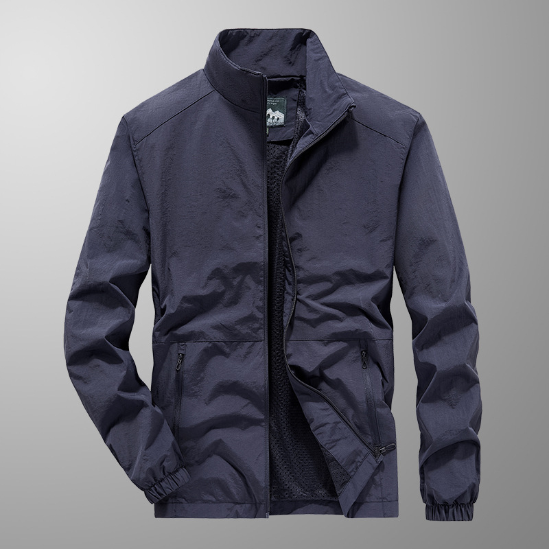 Férfi téli dzseki fleece-béléssel, szélálló és meleg, plusz méret, álló gallér, egyszínű, oldalzsebek, cipzárral záródó