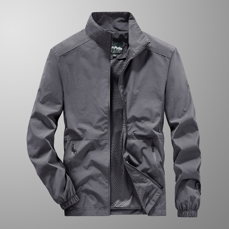 Férfi téli dzseki fleece-béléssel, szélálló és meleg, plusz méret, álló gallér, egyszínű, oldalzsebek, cipzárral záródó