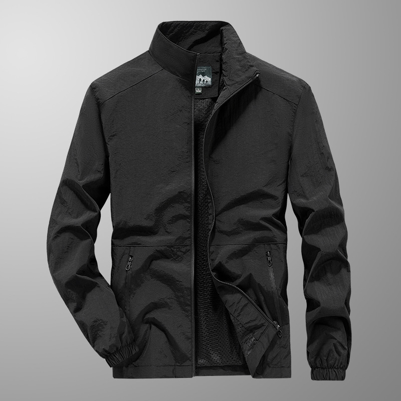 Férfi téli dzseki fleece-béléssel, szélálló és meleg, plusz méret, álló gallér, egyszínű, oldalzsebek, cipzárral záródó