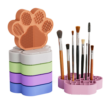 Σιλικονούχο κουτί καθαρισμού και αποθήκευσης πινέλων μακιγιάζ, με σχέδιο γάτας