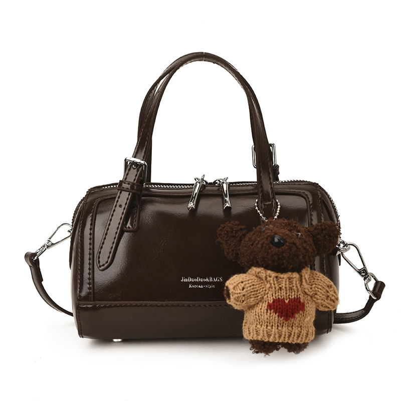 Boston torba 2026, jesen-zima, teksturirana, retro stil, mala, za rameno ili crossbody