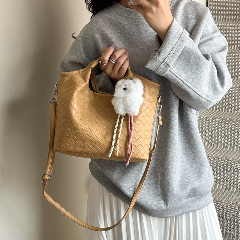 Ženska torbica u korejskom stilu s tkanim uzorkom, jednostavan, svestran i moderan dizajn; torba za rame i crossbody, velika zapremina, torba tipa kanta