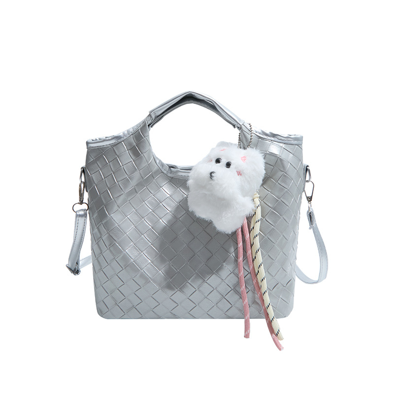 Ženska torbica u korejskom stilu s tkanim uzorkom, jednostavan, svestran i moderan dizajn; torba za rame i crossbody, velika zapremina, torba tipa kanta