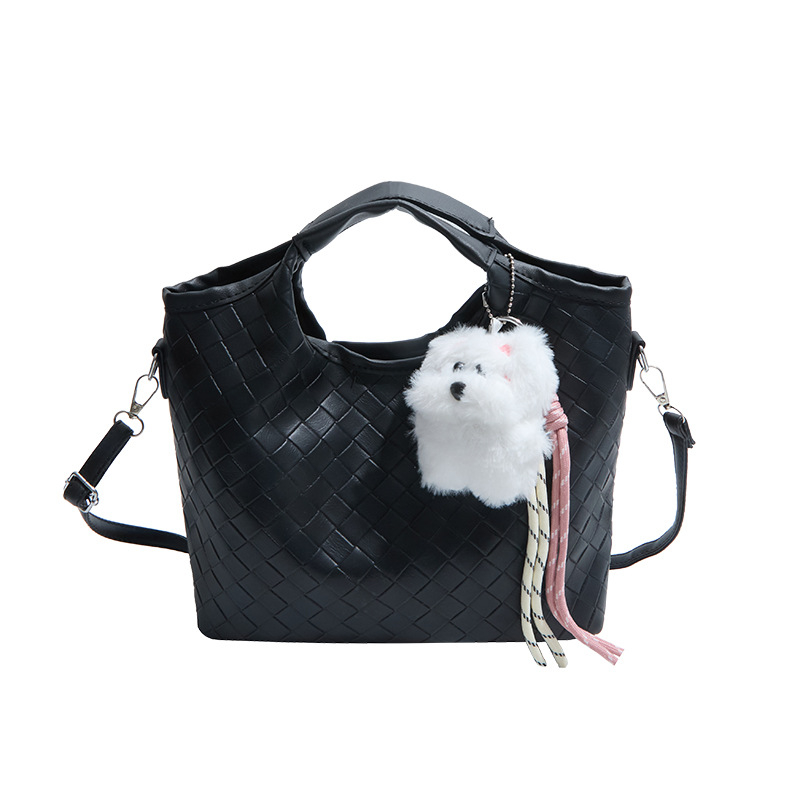 Ženska torbica u korejskom stilu s tkanim uzorkom, jednostavan, svestran i moderan dizajn; torba za rame i crossbody, velika zapremina, torba tipa kanta