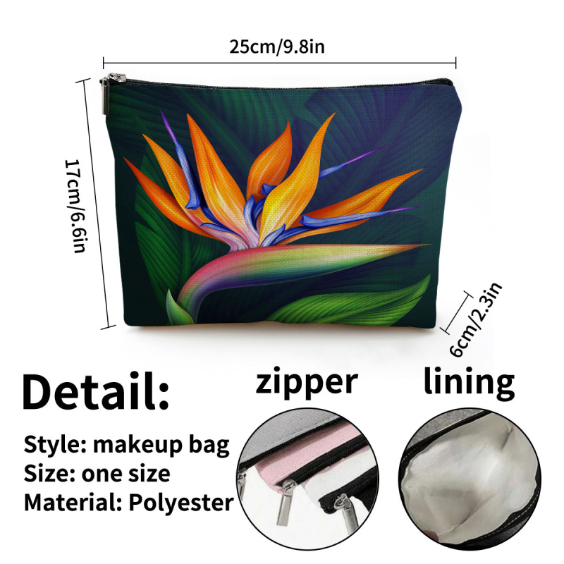 Si xuan Kozmetička torbica sa zatvaračem – kubični oblik, poliester, višenamjenski putni organizator za makeup i školske potrebe s motivom tropskih biljaka, nordijski stil