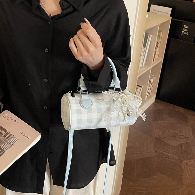 Ženska cilindrična torbica u obliku jastuka s kariranim uzorkom, preko ramena ili crossbody